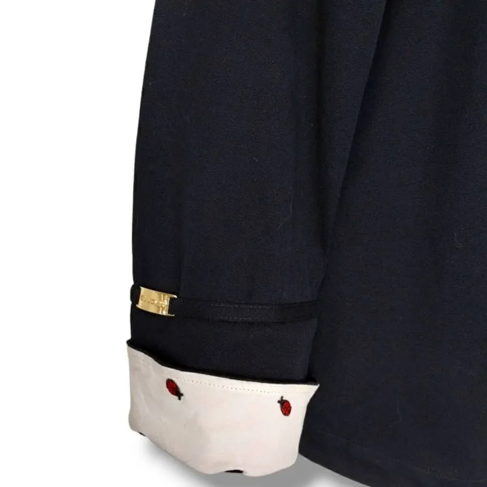 St John Womens Jacket Sz P Black‎ Red Ladybug Buttons & Lining Cuffs Business